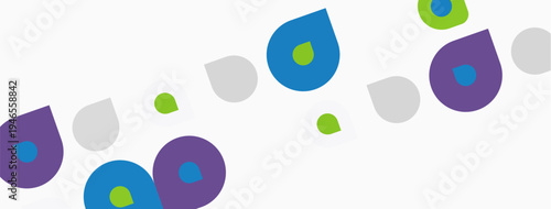 Abstract colorful drops scattered across white background. Simple shapes create playful visual texture. Modern design element.