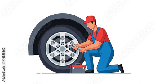 Mechanic changing car tire.