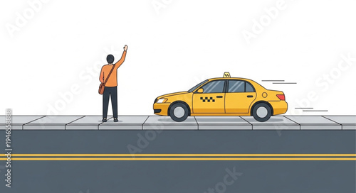 Man hailing yellow taxi cab.