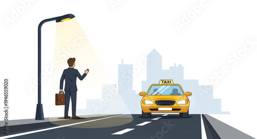 Man hailing yellow taxi cab.