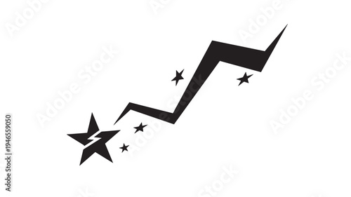 Broken star symbol with lightning bolt and smaller stars, a graphic element representing impact or energy