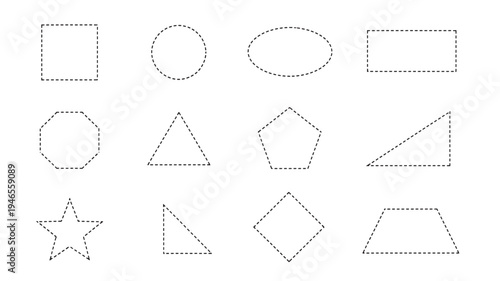 Shapes geometric forms outline dashed square circle oval rectangle octagon triangle pentagon star diamond trapezoid