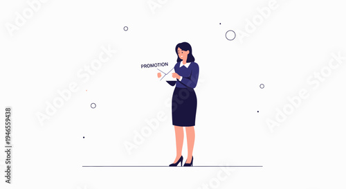 Businesswoman holding a document with the word "Promotion" written on it
