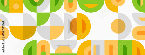 Retro pattern features rounded shapes, muted orange, green, gray tones. Simple geometric design creates playful background.