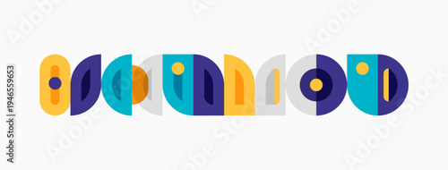 Abstract colorful shapes form repeating pattern. Geometric design uses varied hues, creating playful visual rhythm.