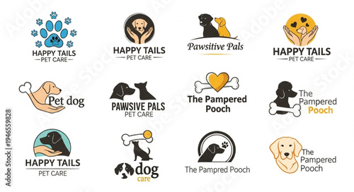 Collection of dog-themed logo designs for pet-related businesses.