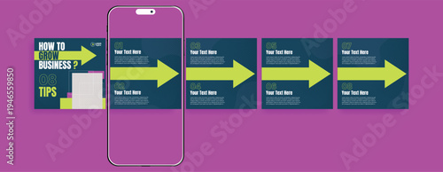 Trendy Instagram Marketing Carousel Slider Templates for Influencers and Content Creators, Motivational Quote Posts, Educational Tips Slides, Social Media Banner Set and Square Flyer