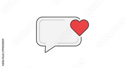 Speech bubble with red heart icon symbolizing love message.