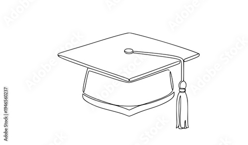 A minimalist line art illustration of a graduation cap and tassel