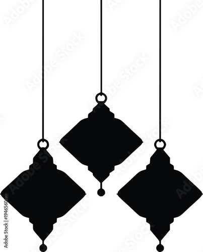 Elegant traditional hanging lanterns and decorative ornaments vector illustration 