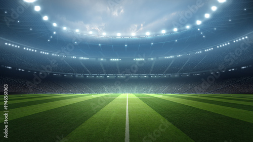 Football stadium at night. An imaginary stadium is modelled and rendered.