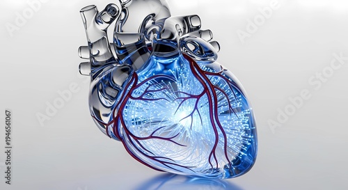 advanced futuristic human heart with digital fiber optic light trails for medical technology cardiology and healthcare innovation 3d illustration