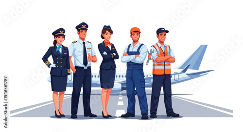 Airline Crew Airport Staff Team.