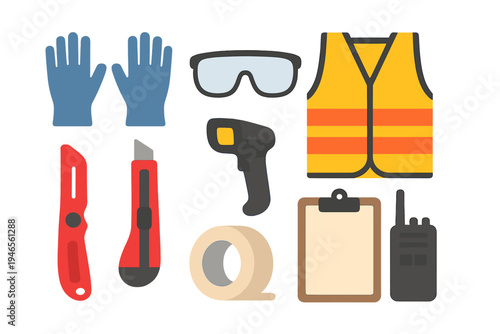 Safety equipment and tools for construction and warehouse activities