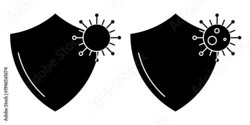 Immune System Protection Icon, Shield Guarding Against Virus and Bacteria, Medical Defense Concept