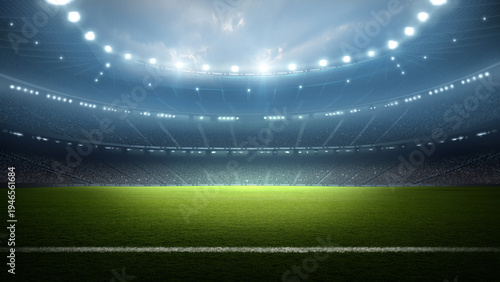 Football stadium at night. An imaginary stadium is modelled and rendered.