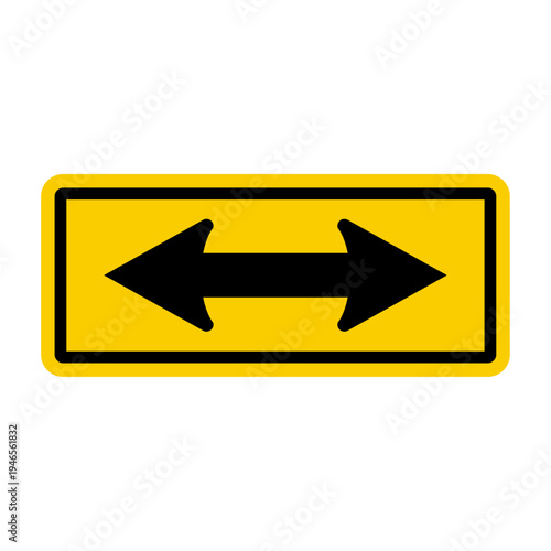 Two-Way Arrow Road Sign, Yellow Traffic Direction Plate, Double Horizontal Pointer Warning Sign