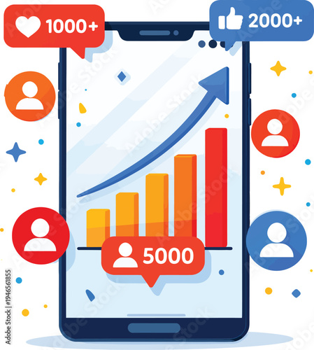 Mobile Business Analytics and Financial Growth Chart Illustration with Smartphone Dashboard and Data Statistics Concept