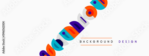 Abstract colorful shapes form diagonal line. Minimalist design with text elements background, design. Simple composition, clean aesthetic.