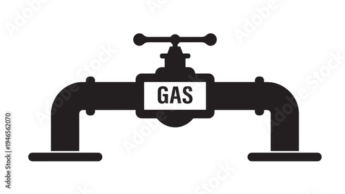 Gas pipe valve with a handle and the word GAS prominently displayed on a white rectangular label, isolated on white.