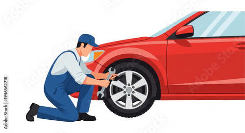 Mechanic changing car tire.