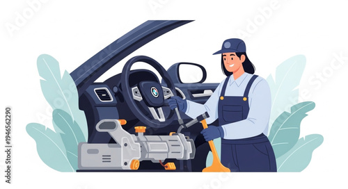 Mechanic Working on Car Engine.