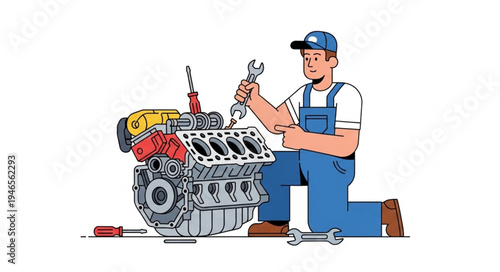 Mechanic working on car engine.