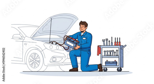 Mechanic Working on Car Engine.