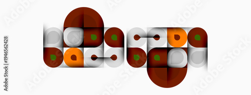 Abstract geometric shapes, brown tones, retro style. Minimalist design, overlapping forms, modern aesthetic. Clean lines, simple composition.