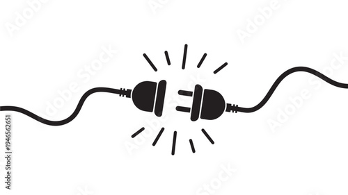 Plugs electric power cables disconnecting with spark lines indicating connection failure or broken circuit