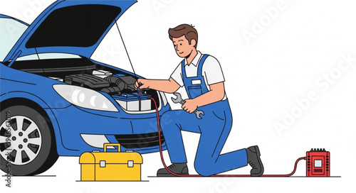 Mechanic Working on Car Engine.