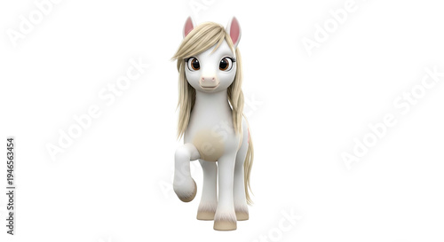 Cute cartoon white horse with blonde mane