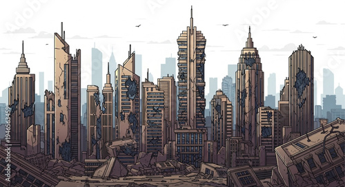 Abandoned City Skyline Landscape.