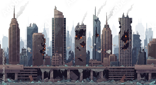 Abandoned City Skyline Ruins Landscape.