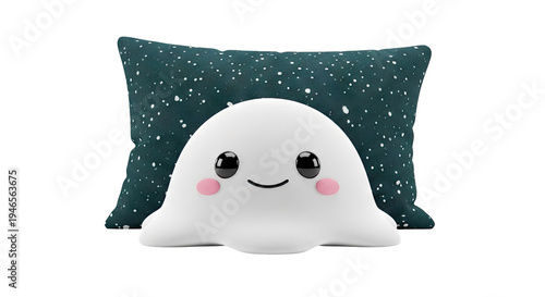 Cute Ghost Character and Speckled Pillow