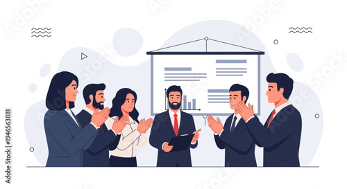 Business Team Applauding Success at Presentation Meeting