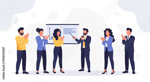 Business team applauding during presentation, successful meeting, teamwork, clapping hands