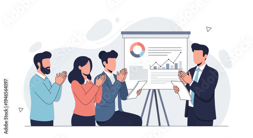 Business team applauding during a presentation, success and teamwork concept