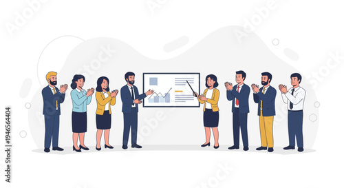 Business Team Applauding Presentation Success at Meeting