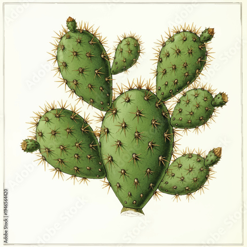 Prickly Pear Cactus Vintage Botanical Illustration