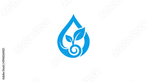 Water drop with growing plant symbol. Concept of water conservation, ecology and sustainable natural resources.