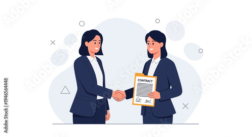 Businesswomen shaking hands over a contract, agreement, partnership, success