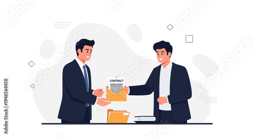 Businessmen exchanging a contract, agreement, deal, partnership, legal document