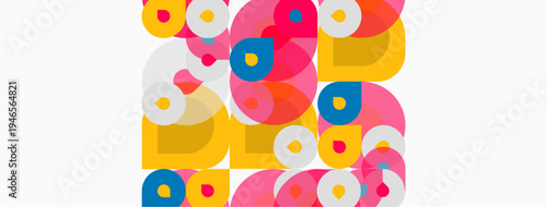 Abstract colorful overlapping circles create vibrant pattern. Shapes vary sizes, hues, offering playful visual experience.