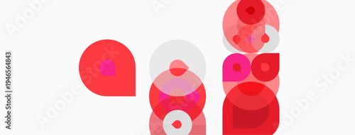 Abstract composition featuring overlapping circles. Shades range from pale pink to deep red. Minimalist design, clean aesthetic.
