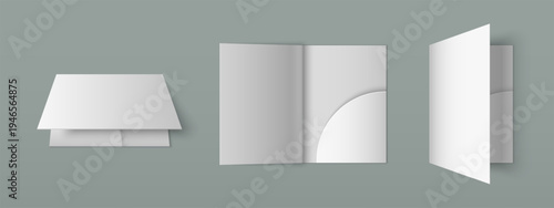White 3d paper folder mockup with pocket for A4 documents, realistic vector illustration isolated on background. Template for corporate branding. Blank white bifold holder for office presentation