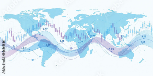Global Financial Market Data Visualization with World Map, Stock Candlestick Chart, Economic Trends and Analytics Dashboard for International Trading and Investment Analysis