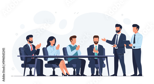 Business team applauds speaker during presentation, celebrating success and teamwork