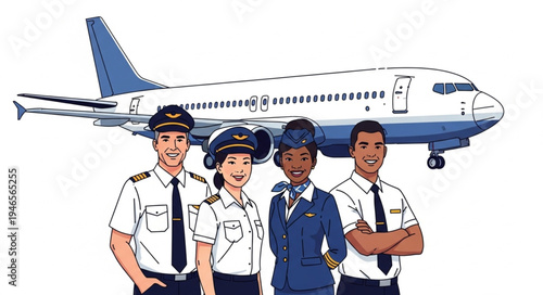 Airline Crew in Uniform Front Plane.