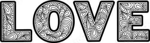 Love colour book illustration with intricate patterns and designs